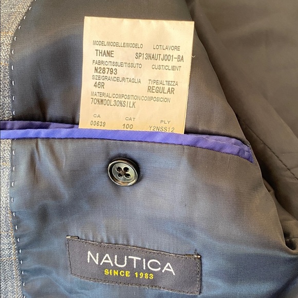 Nautica Wool Silk Blue plaid blazer coat men’s Grandpacore preppy academia - Picture 14 of 14